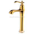 Grifo alto para lavabo de una sola palanca de latón dorado